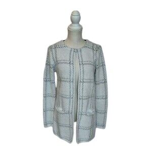 89th & Madison White & Gray Longline Eyelash Open Front Cardigan Size M